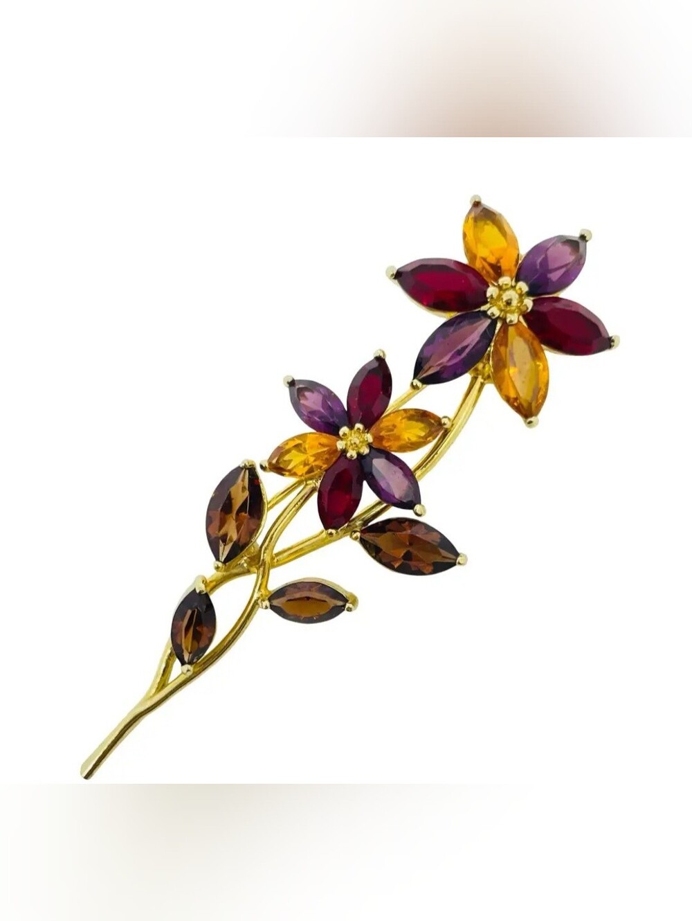 RARE MONET signed vintage gold tone rhinestone flower designer brooch